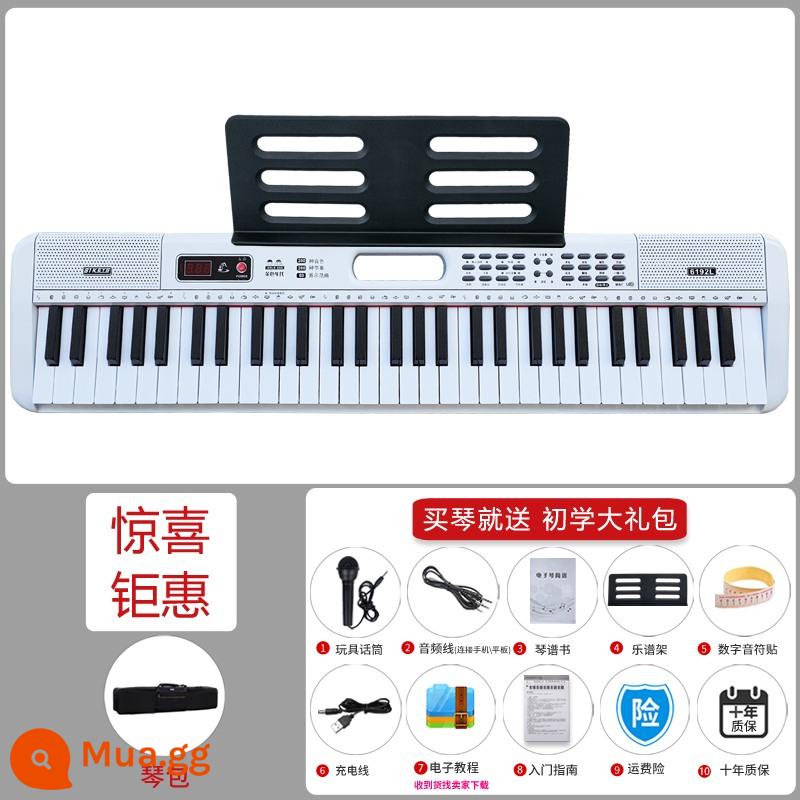 Đàn piano điện tử dành cho người mới bắt đầu trẻ em trưởng thành 61 phím giáo viên mẫu giáo đặc biệt dành cho bé gái tại nhà đàn piano di động thông minh - Túi màu trắng + biểu diễn