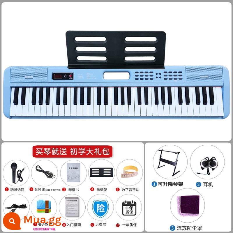 Đàn piano điện tử dành cho người mới bắt đầu trẻ em trưởng thành 61 phím giáo viên mẫu giáo đặc biệt dành cho bé gái tại nhà đàn piano di động thông minh - Màu xanh + Chân đàn piano + Vỏ đàn piano + Tai nghe