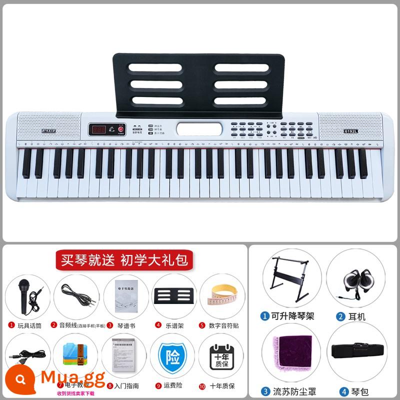 Đàn piano điện tử dành cho người mới bắt đầu trẻ em trưởng thành 61 phím giáo viên mẫu giáo đặc biệt dành cho bé gái tại nhà đàn piano di động thông minh - Trắng + giá đỡ đàn piano + vỏ đàn piano + tai nghe + túi đựng đàn piano