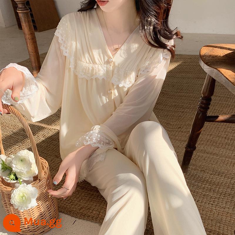 Xuân Thu Modal cotton dài tay quần ren ngọt ngào phong cách công chúa cổ tích thường ngày 2 bộ trang phục dành cho nữ - 518# Champagne [quần dài tay]