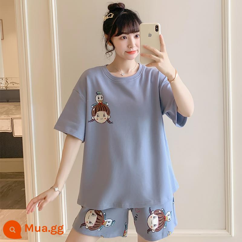 Bộ đồ ngủ ngắn tay ngọt ngào cho nữ mùa hè rộng rãi quần đùi học sinh cotton nguyên chất thường ngày mặc ở nhà nhỏ tươi bộ đồ hai mảnh hợp thời trang - 7939#