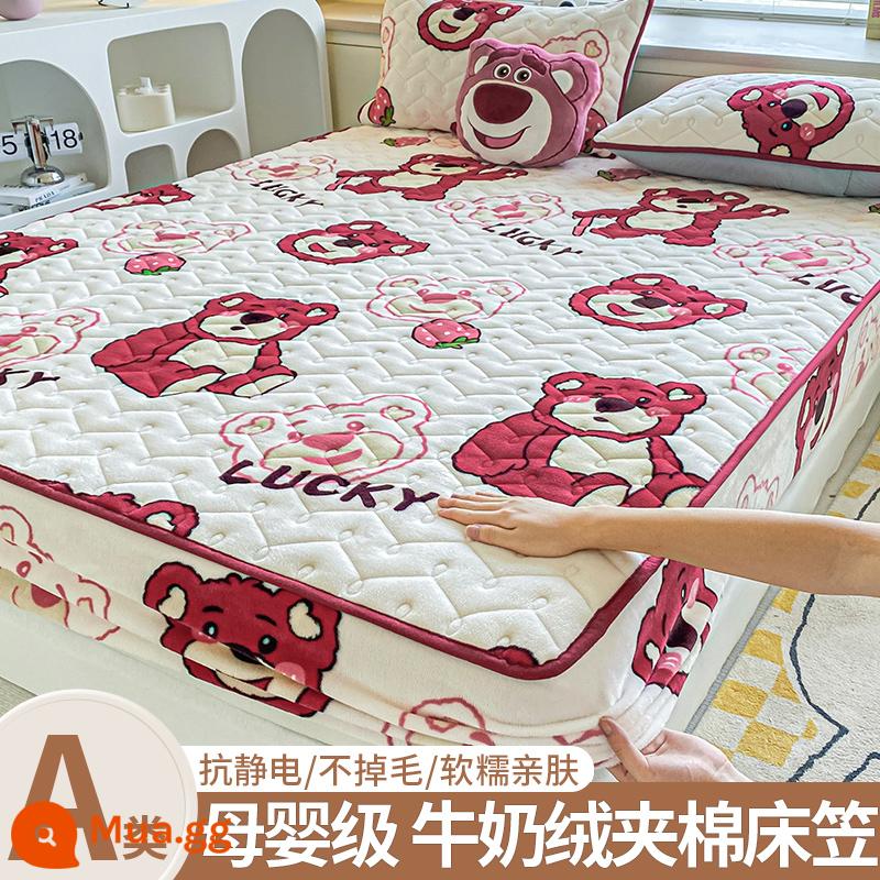 Giường cotton Velvet sữa, giường đơn, 2022 Túi đựng tấm nệm san hô dày mùa đông mới - Gấu Hồng [Nhung Sữa Ấm]