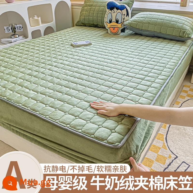 Giường cotton Velvet sữa, giường đơn, 2022 Túi đựng tấm nệm san hô dày mùa đông mới - Matcha Green [Velvet sữa ấm]