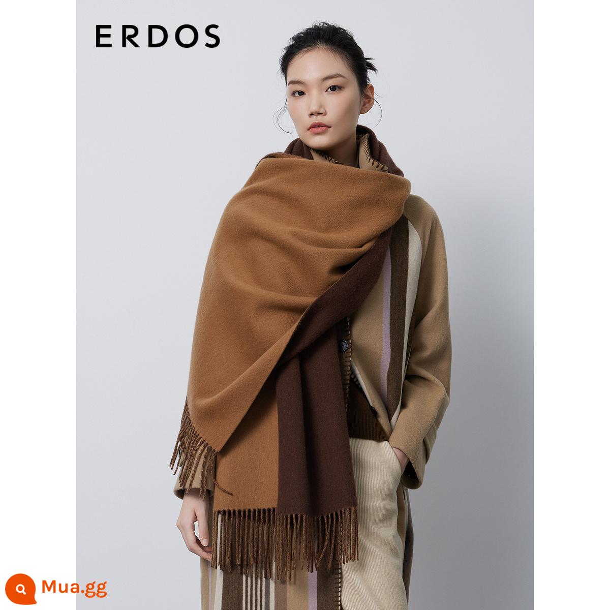 [Khăn choàng cashmere nguyên chất] ERDOS 23 mùa thu đông sản phẩm mới hai lớp nhung mịn màu tương phản khăn quàng cổ ấm áp - ca cao