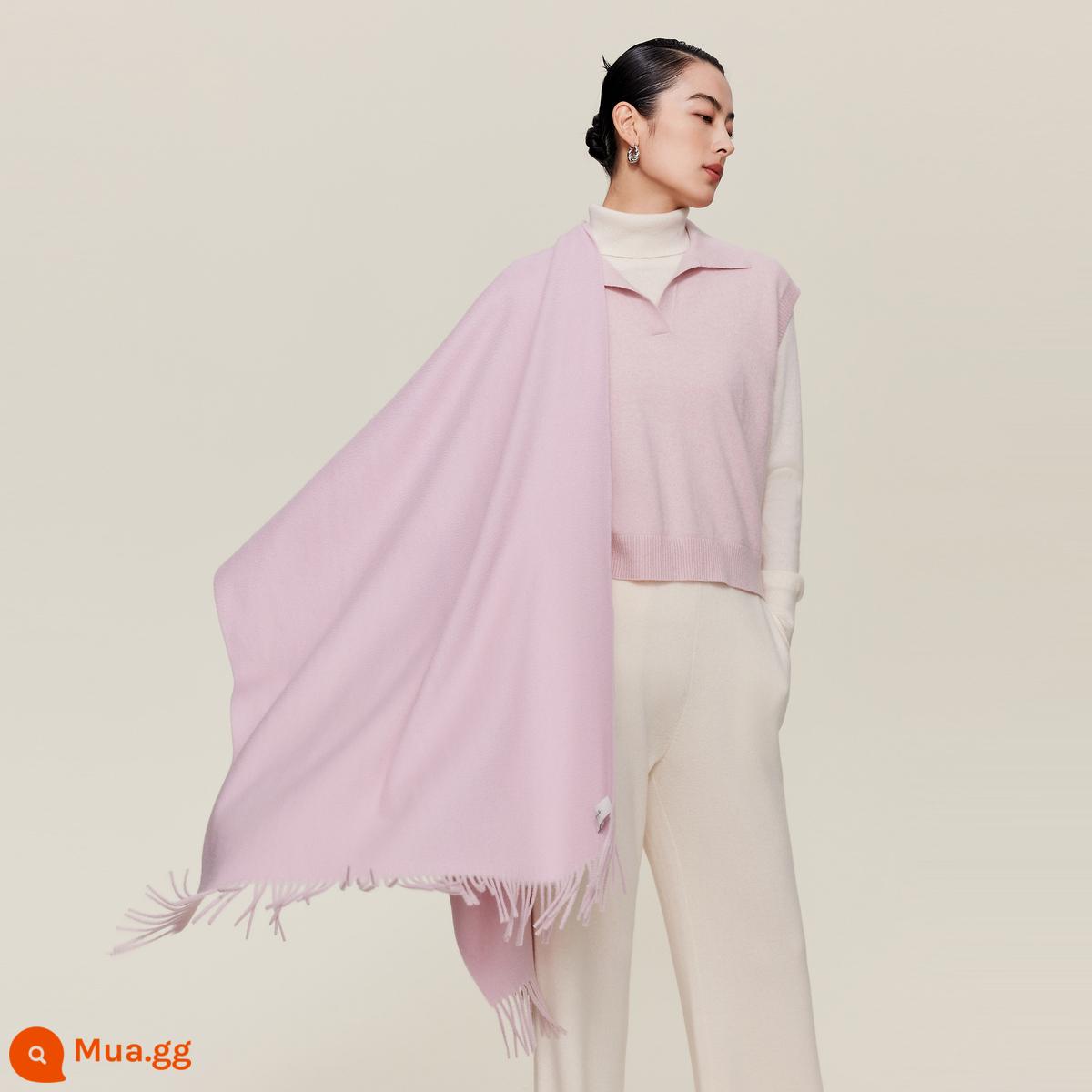 Khăn choàng cashmere tinh khiết Ordos 1980 ấm áp đa năng trong mùa thu đông trang trí tua rua - hồng