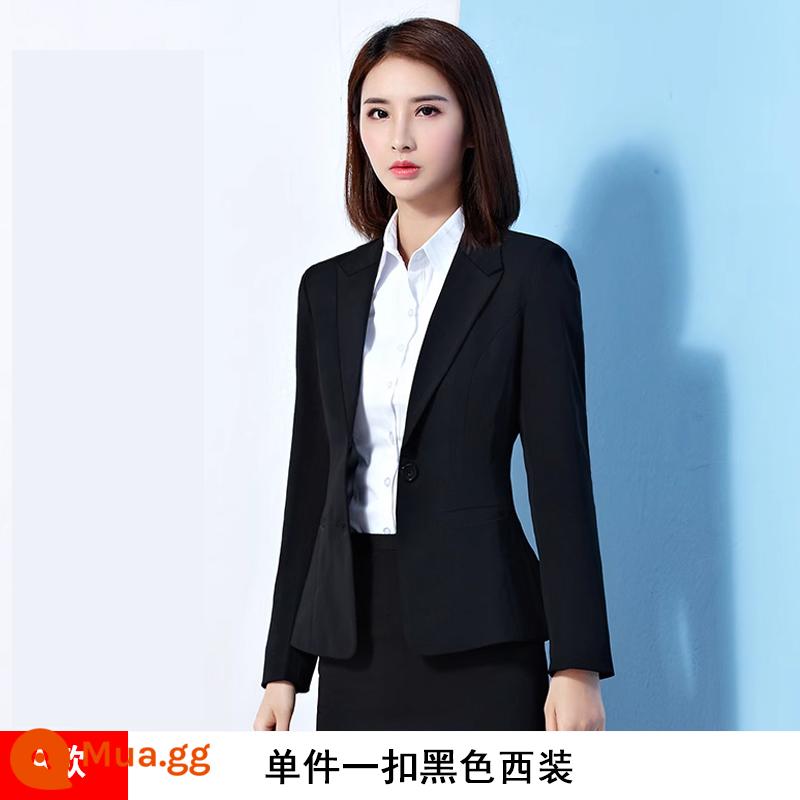 Blazer nữ chuyên nghiệp trang trọng phù hợp với sinh viên đại học xuân thu khí chất cao cấp màu đen nhỏ phù hợp với cuộc phỏng vấn quần áo đi làm - 1) Bộ vest đen một nút