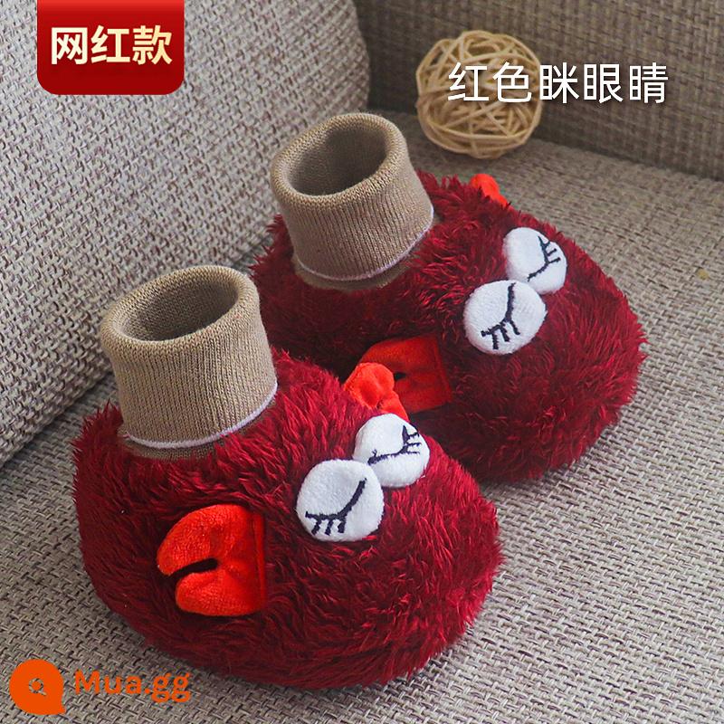 Giày Cho Bé Ấm Tất Sơ Sinh Mùa Thu Đông Chân Có Plus Nhung Dày Vải Cotton Đế Mềm Tầng Giày 6-12 Tháng - Người nổi tiếng trên Internet rượu vang đỏ __ nheo mắt