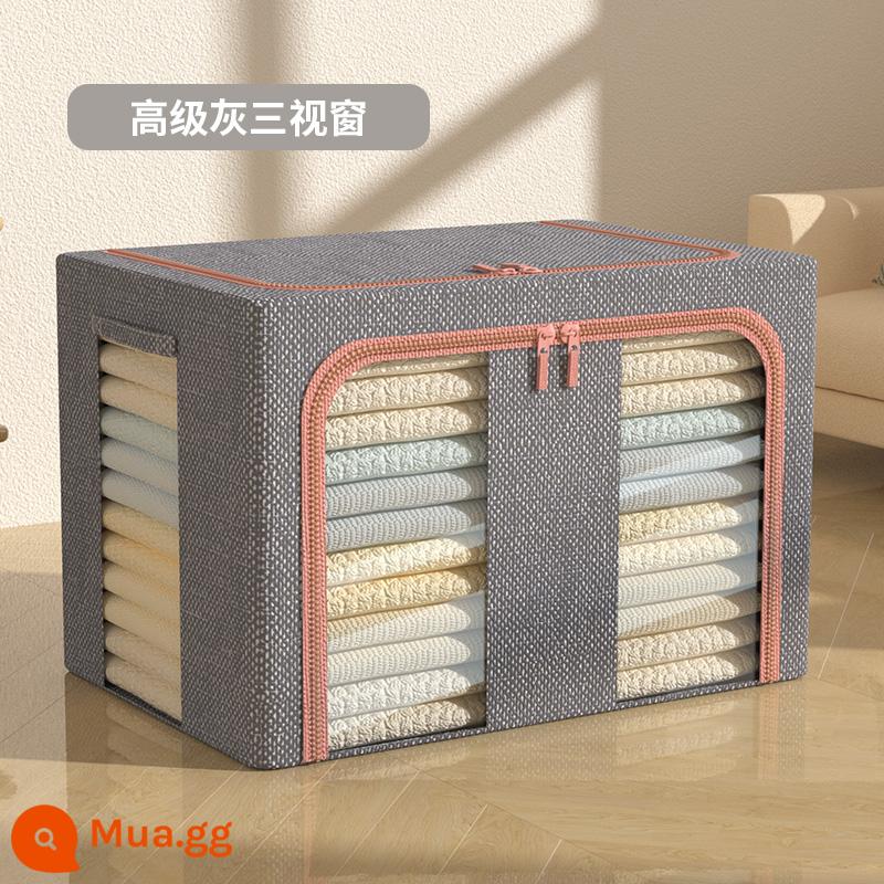 Dày cotton và lanh quần áo hộp bảo quản quần áo hộ gia đình hoàn thiện hộp chăn giỏ túi hiện vật công suất lớn gấp hộp - Cửa sổ ba màu xám cao cấp [bông và vải lanh]