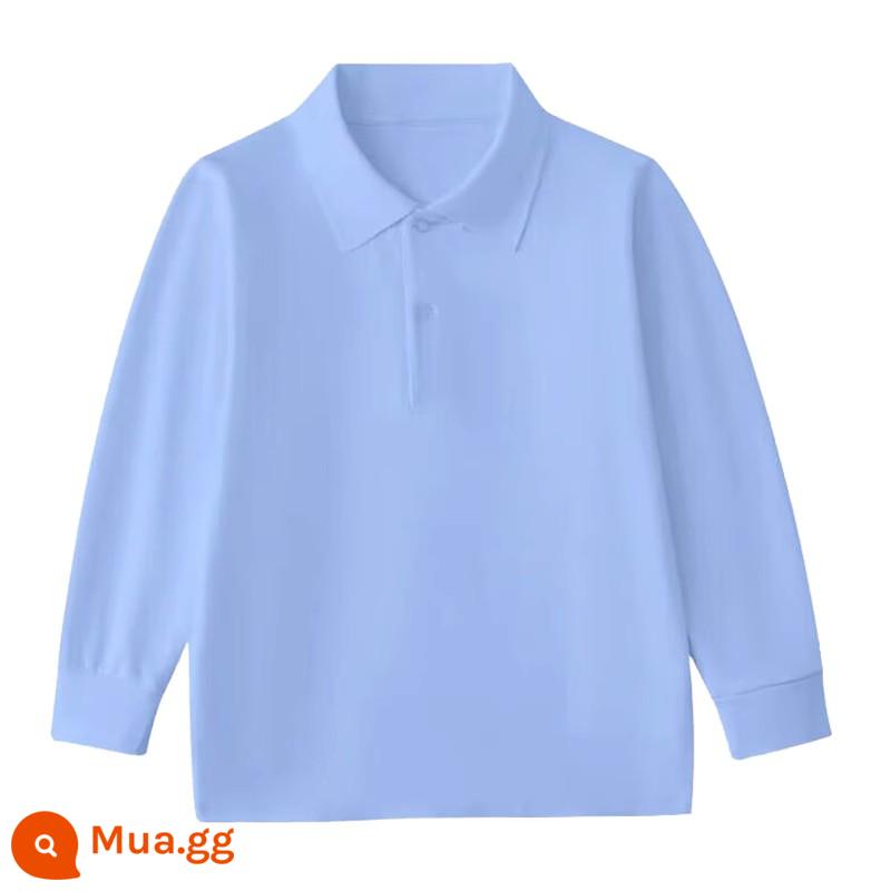 Áo sơ mi Polo trẻ em dài tay có cổ áo thun mùa xuân thu trung và lớn cho bé trai cotton nguyên chất màu trắng đáy áo sơ mi đồng phục học sinh tiểu học nữ - Người mẫu xanh-Áo polo