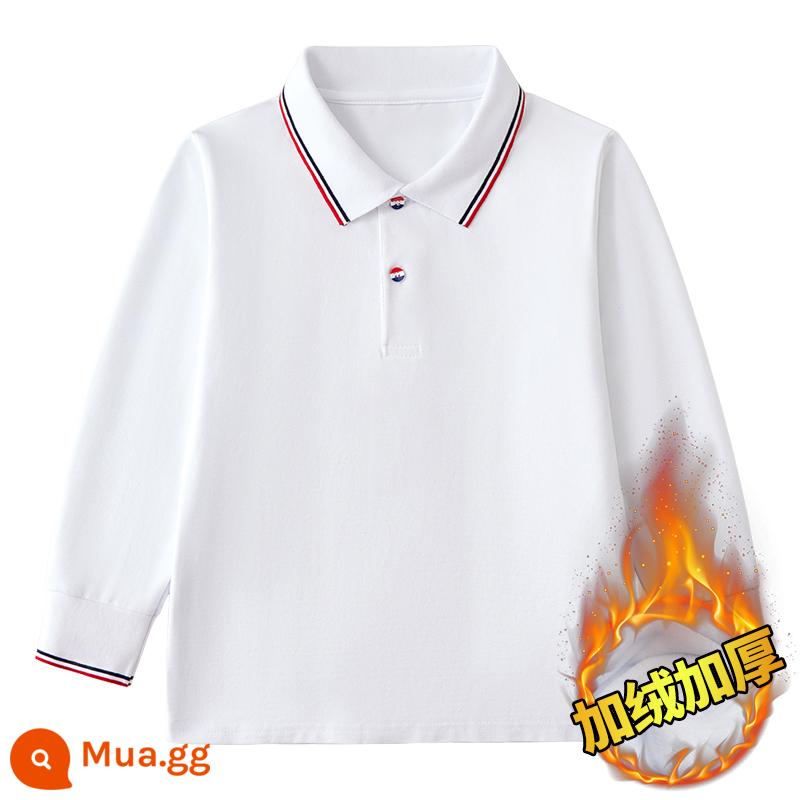 Áo sơ mi Polo trẻ em dài tay có cổ áo thun mùa xuân thu trung và lớn cho bé trai cotton nguyên chất màu trắng đáy áo sơ mi đồng phục học sinh tiểu học nữ - Áo Polo Kiểu Ruy Băng Trắng (Nút Nhiều Màu) - Phong Cách Nhung