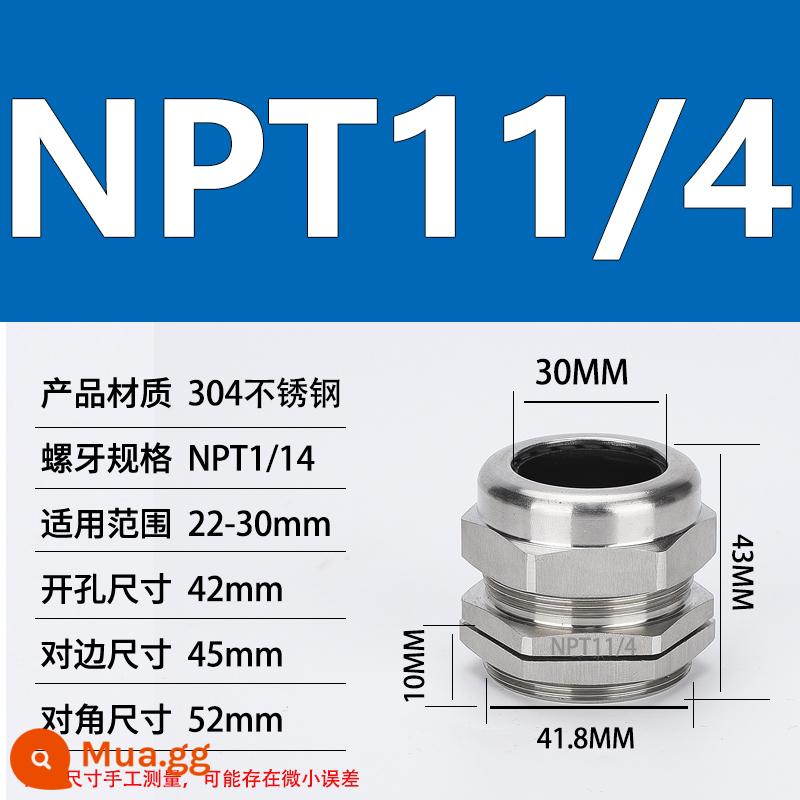 Thép không gỉ 304 chống cháy nổ tuyến kim loại chống thấm nước đầu nối cáp cói nhồi hộp nối khóa mẹ M20 - NPT1 1/4 (đường kính dây 25-33)