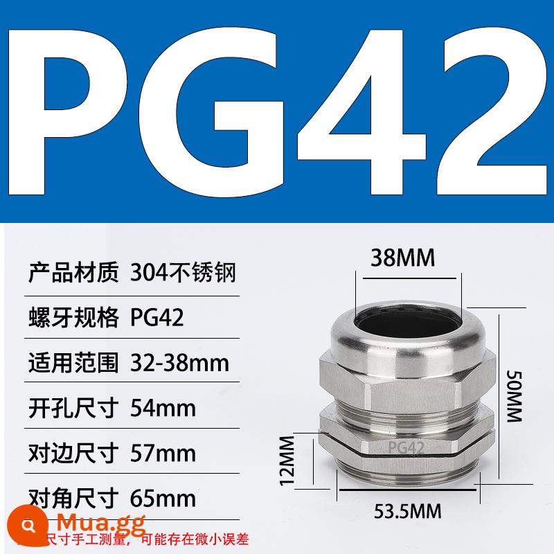 Thép không gỉ 304 chống cháy nổ tuyến kim loại chống thấm nước đầu nối cáp cói nhồi hộp nối khóa mẹ M20 - Khoan lắp đặt PG42 (đường kính dây 32-38) 54