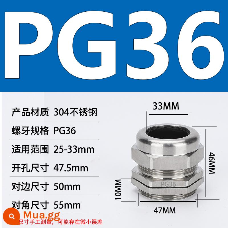 Thép không gỉ 304 chống cháy nổ tuyến kim loại chống thấm nước đầu nối cáp cói nhồi hộp nối khóa mẹ M20 - Khoan lắp đặt PG36 (đường kính dây 25-33) 48