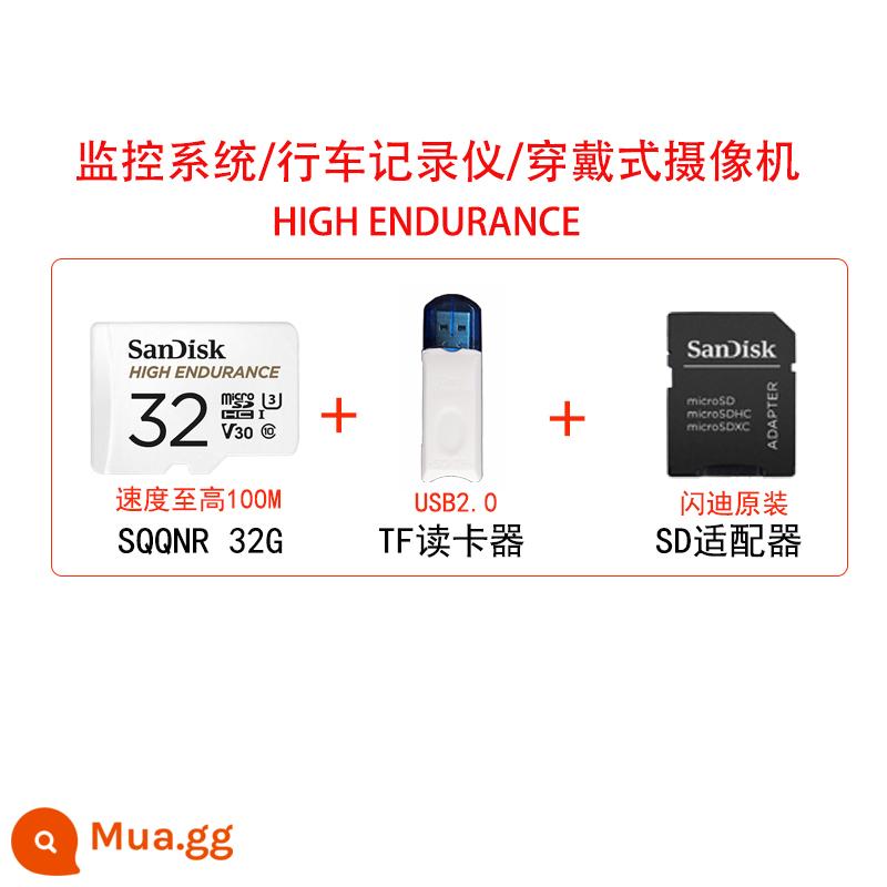 SanDisk độ bền cao video giám sát thẻ nhớ microSD 64G máy ghi hình lái xe thẻ ống kính chụp ảnh giám sát - SQQNR 32G 100M (thẻ ghi đặc biệt) + đầu đọc thẻ 2.0 miễn phí + bao đựng thẻ SD