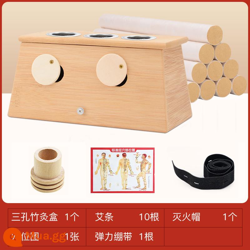 Hộp moxibustion ấm thiết bị moxibustion tre di động moxibustion hộ gia đình bằng gỗ cung điện lạnh dụng cụ hộ gia đình toàn bộ cơ thể thiết bị khử trùng moxa dính jar - Hộp ngải cứu ba lỗ + 10 que ngải cứu [Đảm bảo chất lượng]