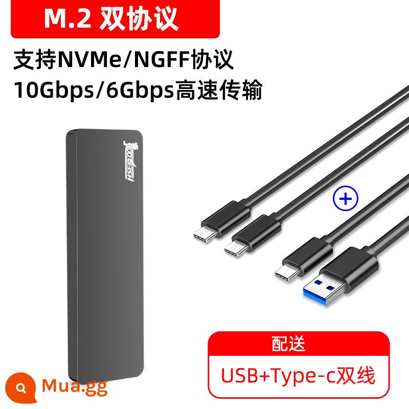 hộp ổ cứng thể rắn m2 m.2 bật hộp ngoài usb nvme ngff trạng thái rắn sata thay đổi hộp ổ cứng di động msata - Giao thức kép xám [NVMe/NGFF-10/6Gbps] với dây kép