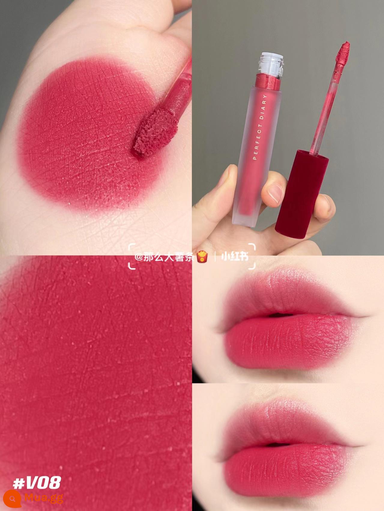 Perfect Diary Matte Lip Men 939 Bean Paste Color Lipstick 909 Niche Brand 704 Phong Cách Sinh Viên Nữ Chính Hãng Dưỡng Ẩm - V08-Red Velvet Lip Glaze High Custom Edition Vàng Hồng Đào