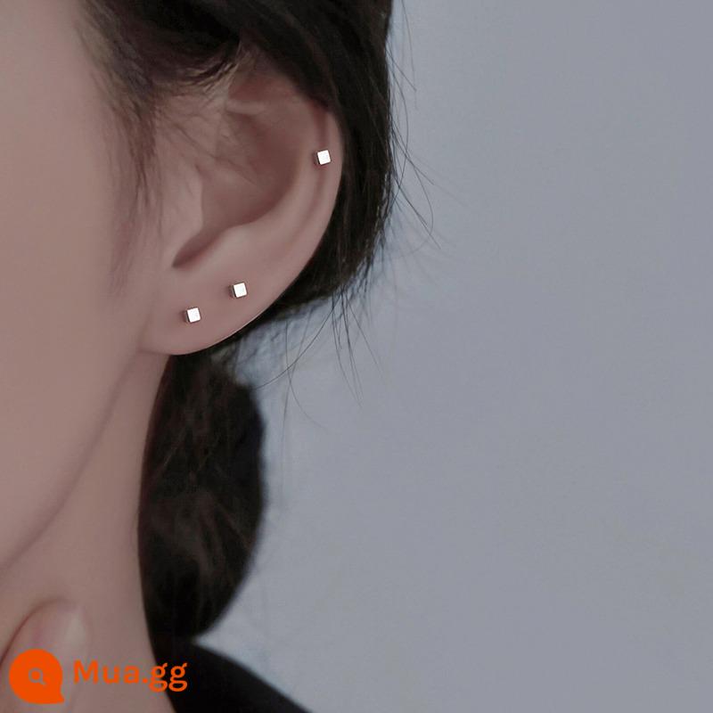 925 sterling silver cao cấp cảm giác kim tai xỏ lỗ tai xương móng móng niche thiết kế bông tai chân bạc bông tai thanh tinh tế bông tai nữ - 3 đôi bông tai vuông bạc