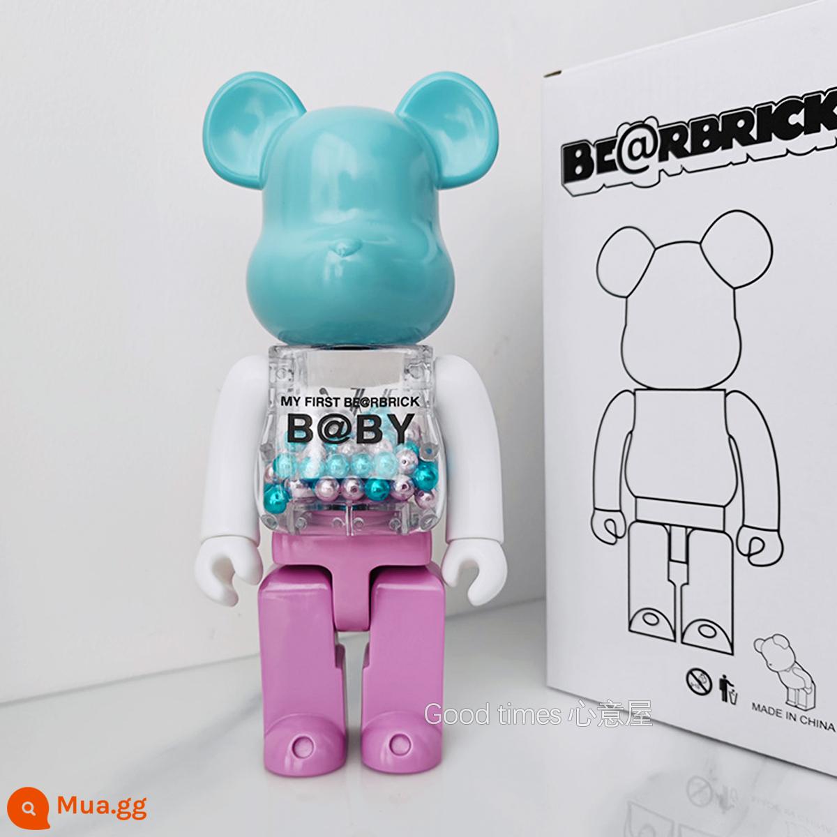 Bearbrick lưới đỏ bạo lực gấu búp bê trang trí phòng khách xây dựng mô hình khối búp bê gấu dâu tây gấu mù hộp quà tặng - xám hồng nhạt