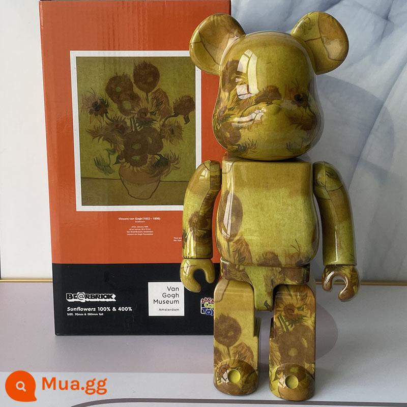 Bearbrick400% bạo lực gấu khối xây dựng gấu trang trí phòng khách mô hình trang trí búp bê Van Gogh búp bê triều chơi gấu - Sunflower (phiên bản cao cấp có khớp bấm)