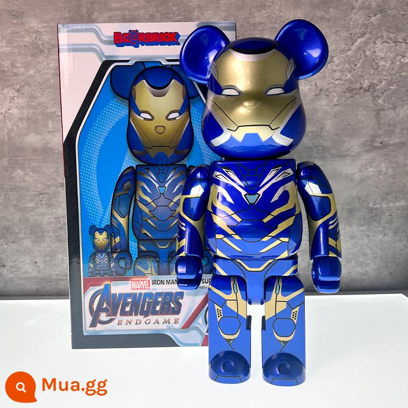 bearbrick bạo lực gấu thủy triều chơi mạ điện khối xây dựng gấu trang trí phòng khách nghệ thuật mô hình búp bê búp bê thủy triều mù hộp - Blue Iron Man (phiên bản cao cấp có 1 khớp bấm)