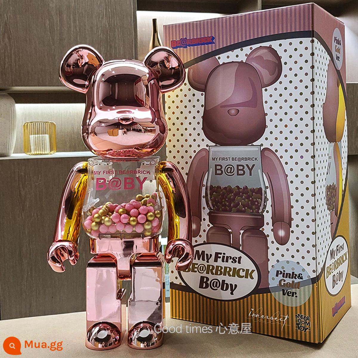 bearbrick bạo lực gấu thủy triều chơi mạ điện khối xây dựng gấu trang trí phòng khách nghệ thuật mô hình búp bê búp bê thủy triều mù hộp - Mạ vàng hồng (bản cao cấp có 1 khớp bấm)