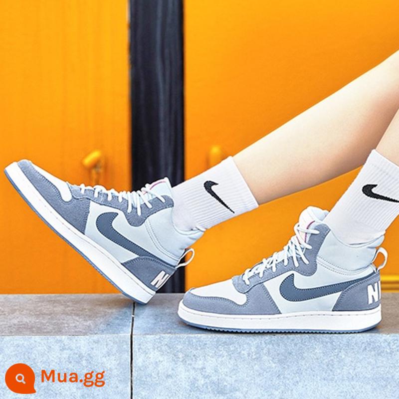 NIKE Giày nữ Nike hàng đầu chính thức Air Force One mới mùa thu và mùa đông aj giày nhỏ màu trắng giày thể thao nữ thông thường - 844907-005/Ống cao mùa đông có màu xanh sương mù phù hợp