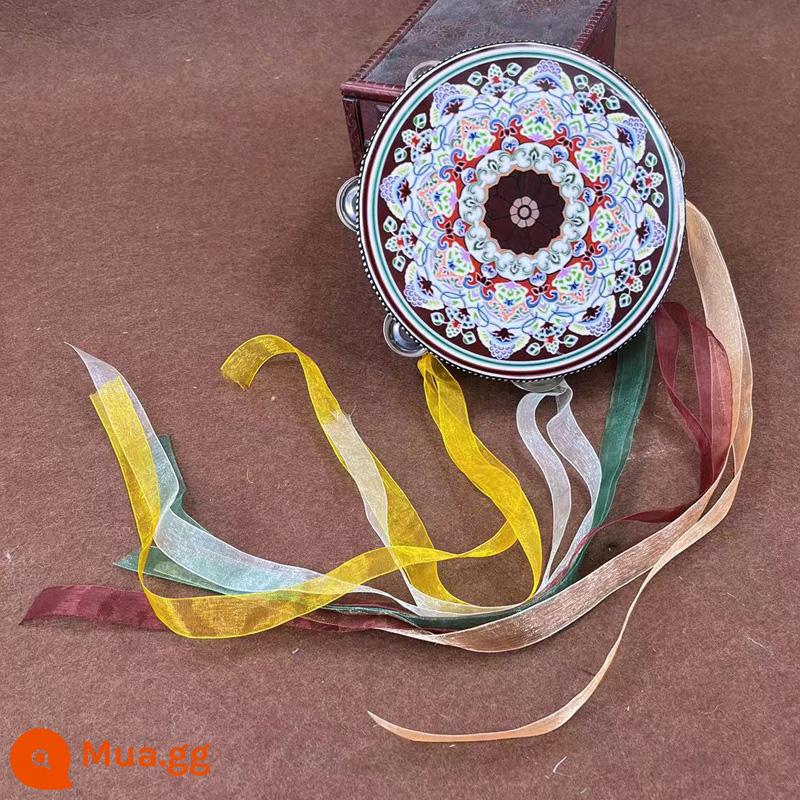 Đôn Hoàng Bay Tambourine Cổ Đạo Cụ Tambourine Hanfu Trẻ Em Cầm Tay Ảnh Trống Ruy Băng Trống Đường Trống Nhạc Cụ Múa - Ruy băng ngũ sắc nở hoa Đôn Hoàng viền trắng