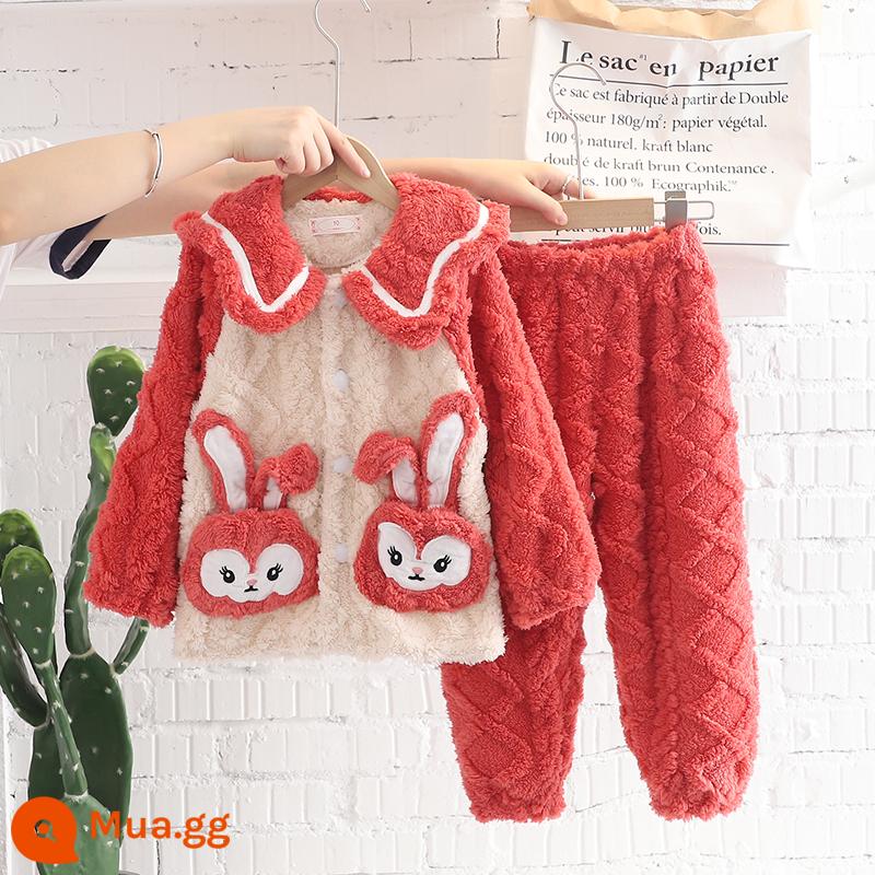 Đồ ngủ cho trẻ em mùa thu và mùa đông nhấp nháy bé gái nội thất nhà bé trai Coral Velvet dày của quần nóng bỏng - 8899 Sương sao đỏ