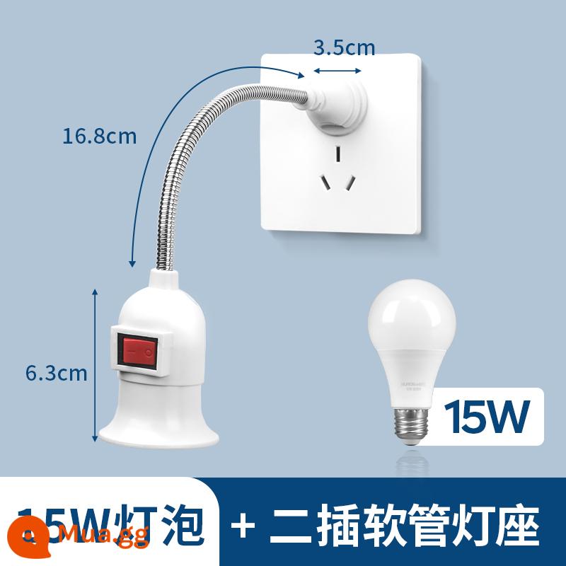 E27 đa năng ống nối dài ổ cắm chuyển đổi giá đỡ đèn cắm ống có công tắc hai hoặc ba đầu cắm vít đèn LED dán tường - Giá đỡ đèn ống kim loại + bóng đèn 15W