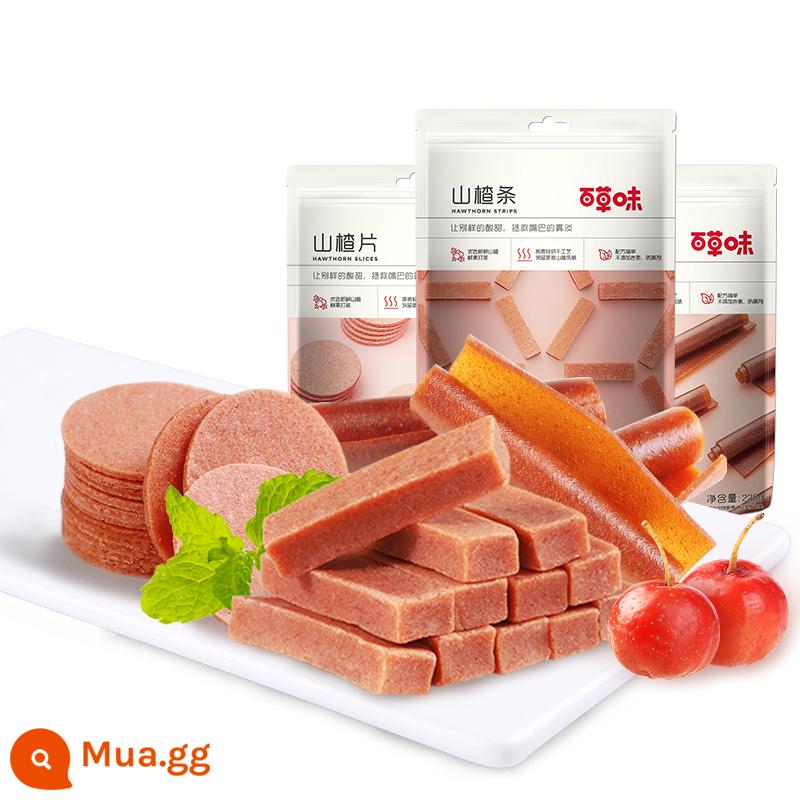 Baicao Flavoured Hawthorn Set 1008g Fruit Dan Skin Hamburger Strips Roll Dry Mixed Bao bì Đồ ăn nhẹ số lượng lớn cho trẻ em - Táo gai dạng dải 228g + táo gai cuộn 228g + táo gai lát 208g