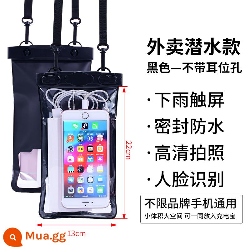 Túi đựng điện thoại di động chống nước cho người giao hàng, hộp bảo vệ điện thoại di động chống mưa có màn hình cảm ứng, túi đeo chéo, túi bơi bè, bộ sạc di động - Model lặn tự do màu đen - có thể đựng sạc di động - không có lỗ tai