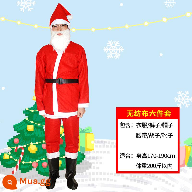 Trang phục giáng sinh, trang phục ông già Noel, trang phục ông già Noel, vest nam nữ người lớn - Bộ vải không dệt sáu món (áo, quần, mũ, râu, thắt lưng, bốt)