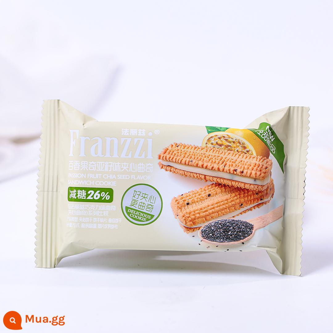 Fariz Bánh quy sô cô la Sandwich Matcha Mousse Nguyên hộp Túi được cân số lượng lớn Đồ ăn nhẹ thông thường Bánh quy ăn nhẹ - [Phiên bản ít đường] Hương vị hạt chia chanh dây 20 gói