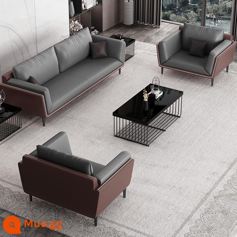 Ghế sofa văn phòng bằng da đơn giản tiếp tân doanh nghiệp ông chủ khu vực tiếp tân văn phòng kết hợp bàn cà phê hiện đại giản dị - 1+1+3[xám đậm+nâu đậm] Da Napa (không có bàn cà phê)