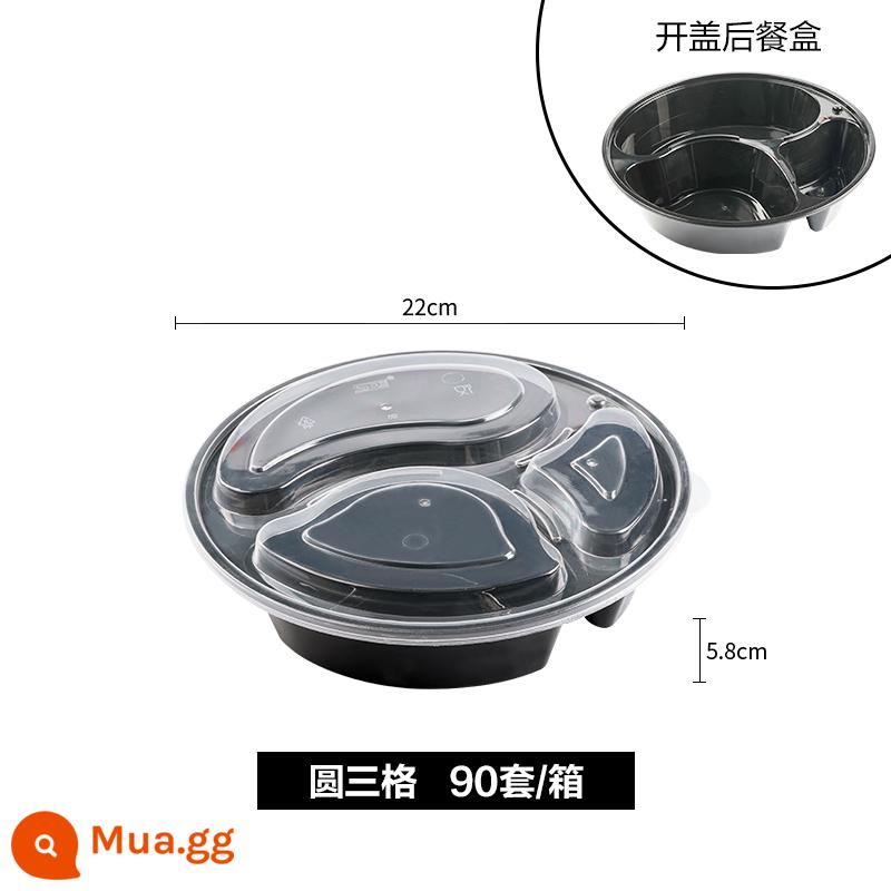 500/650/750Ml Hộp Cơm Trưa Hình Chữ Nhật Ba Ngăn Dùng Một Lần Giao Hàng Bao Bì Hộp Đen Trong Suốt Hộp Thức Ăn Nhanh - đen