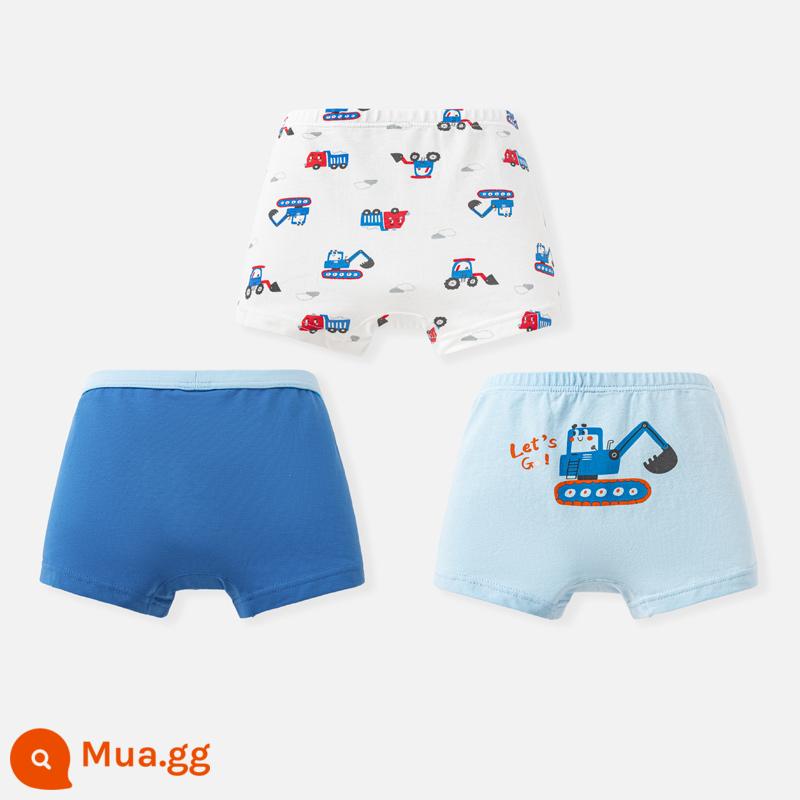 Đồ lót trẻ em Balabala quần đùi bé trai cotton góc phẳng không có PP ba gói kháng khuẩn cho trẻ nhỏ - Blue-kid, máy xúc