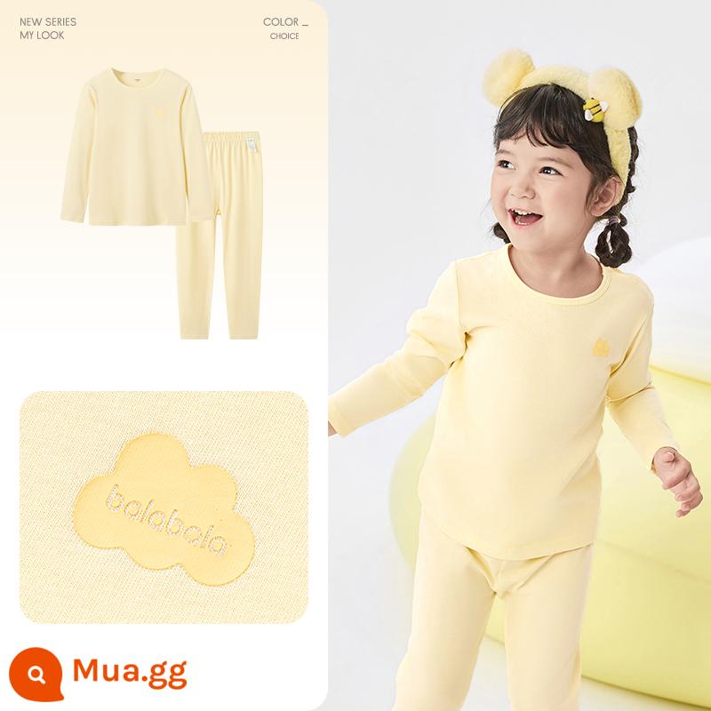 Bộ đồ lót trẻ em balabala cotton nguyên chất bé trai quần áo thu đông quần vệ sinh trung và lớn trẻ em quần áo ấm cho bé - Màu vàng nhạt (mẫu nữ) Loại A thân thiện với da