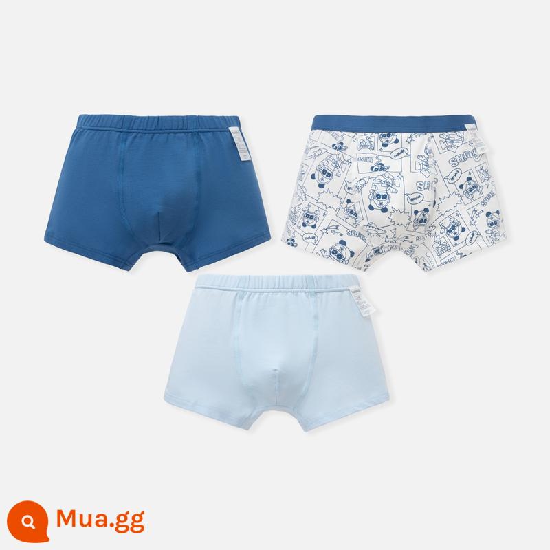 Đồ lót trẻ em Balabala quần đùi bé trai cotton góc phẳng không có PP ba gói kháng khuẩn cho trẻ nhỏ - Gấu nhỏ màu trắng và xanh