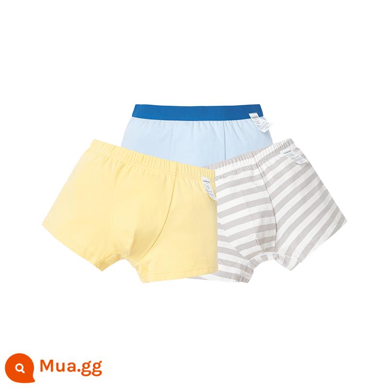 Quần lót balabala bé trai cotton vừa và nhỏ trẻ em boxer quần phẳng quần đùi trẻ em tam giác bé trai ba gói - Sọc xanh vàng