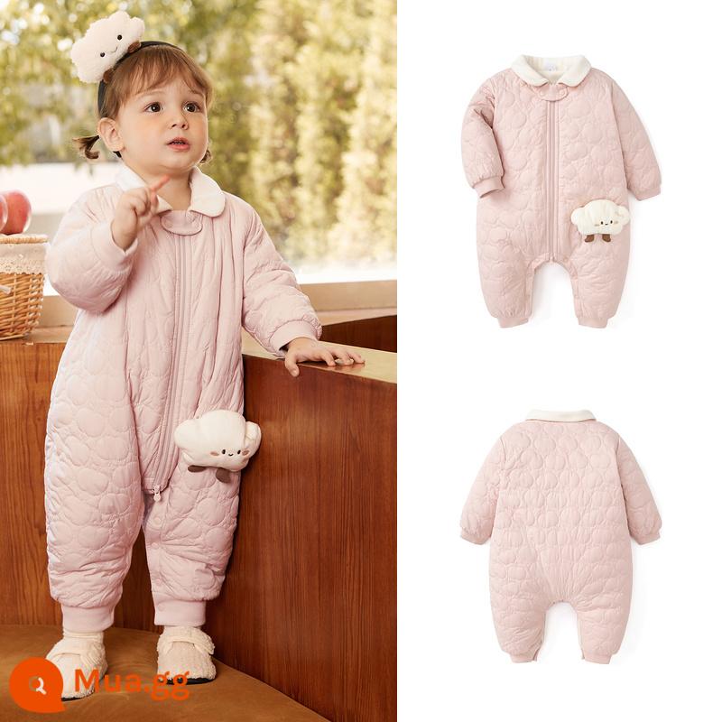 Balabala Jumpsuit Cho Bé Đi Chơi Mùa Thu Đông Quần Áo Cotton 2023 Mới Ôm Quần Áo Và Romper Áo Liền Quần Áo Dày Và Nhung - Hồng 60049