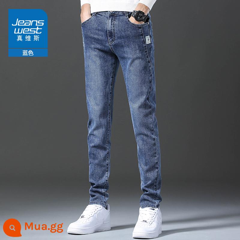 Jeanswest quần jean nam ôm vừa vặn đôi chân nam mùa xuân và mùa thu đàn hồi mùa hè cao cấp quần dài quần dài nam - 383 màu xanh