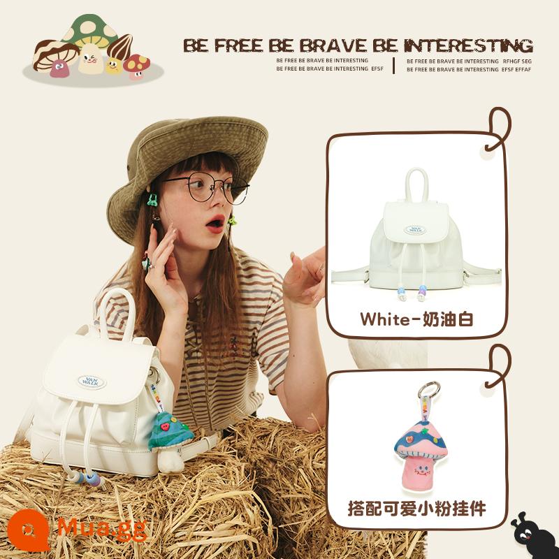 VANWALK Spring Ranch Retro Dễ thương Cô gái cao bồi Ba lô ins Sinh viên Ba lô nhỏ Niche Schoolbag - Trắng + hồng dễ thương