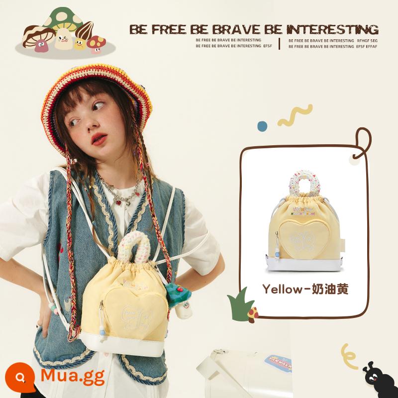 VANWALK Spring Ranch Homemade Retro Denim Họa sĩ Ba lô Candy Girl Mini Niche Backpack Sweet - màu vàng kem