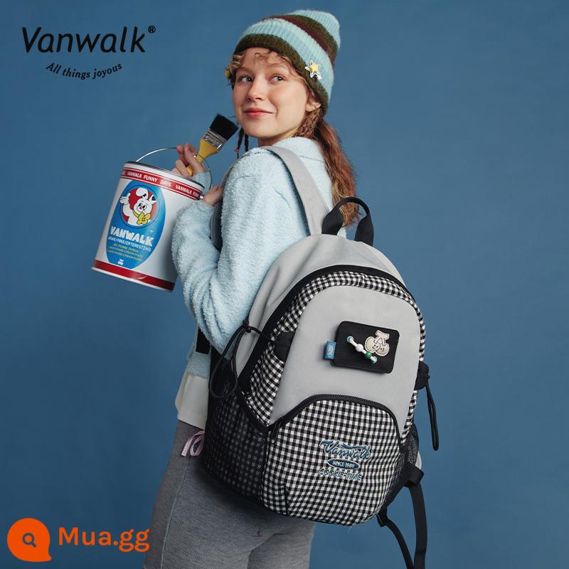 VANWALK Ngôi Nhà May Mắn Cô Gái Dễ Thương Ba Lô Dung Tích Lớn Túi Đựng Máy Tính Học Sinh Trung Học - Lưới đen trắng cổ điển