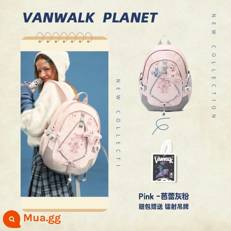 VANWALK Planet Rabbit Ba lô thỏ kẹo bơ cứng dễ thương tự chế cho bé gái với mặt dây chuyền ngôi sao nhẹ cặp đi học ngọt ngào - múa ba lê hồng xám