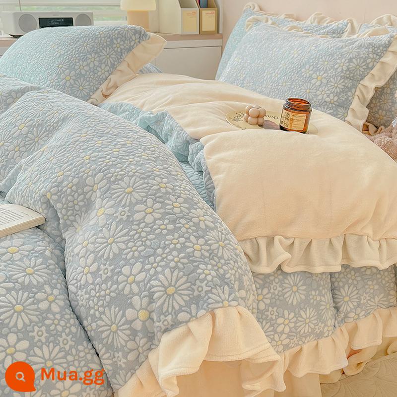 Bed Bed váy sữa Velvet Bốn bộ mền nhung san hô đôi Falerlan cộng với nhung ba giường nhóm - Giỏ bông tuyết nhung R