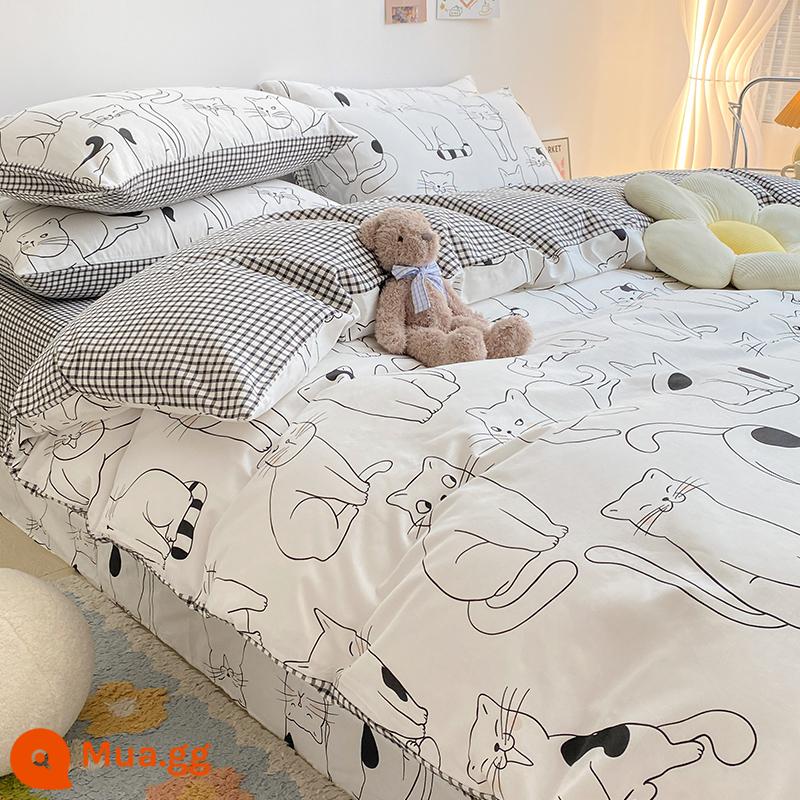 Bắc Âu Ins Phong Cách Cotton Bộ 4 Cotton Nguyên Chất Trẻ Em Vỏ Chăn Ký Túc Xá Sinh Viên Giường 3 Bộ Chăn Ga Gối 4 - Trà sữa M YJF