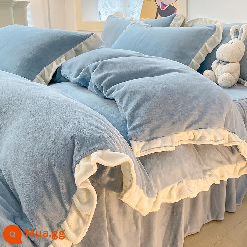 Bed Bed váy sữa Velvet Bốn bộ mền nhung san hô đôi Falerlan cộng với nhung ba giường nhóm - R nhung cái nhìn đầu tiên - xanh nhạt