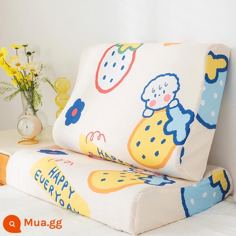 Vỏ gối cao su cotton, cặp vỏ gối cotton nguyên chất, vỏ gối trí nhớ đơn 30x50 hộ gia đình trẻ em 2 - ZTM Strawberry [Vỏ gối cao su cotton gói đơn]